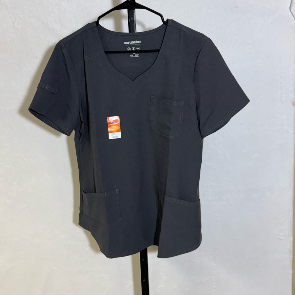 Scrubstar Women's Medium V-Neck Scrub Top in Charcoal Gray